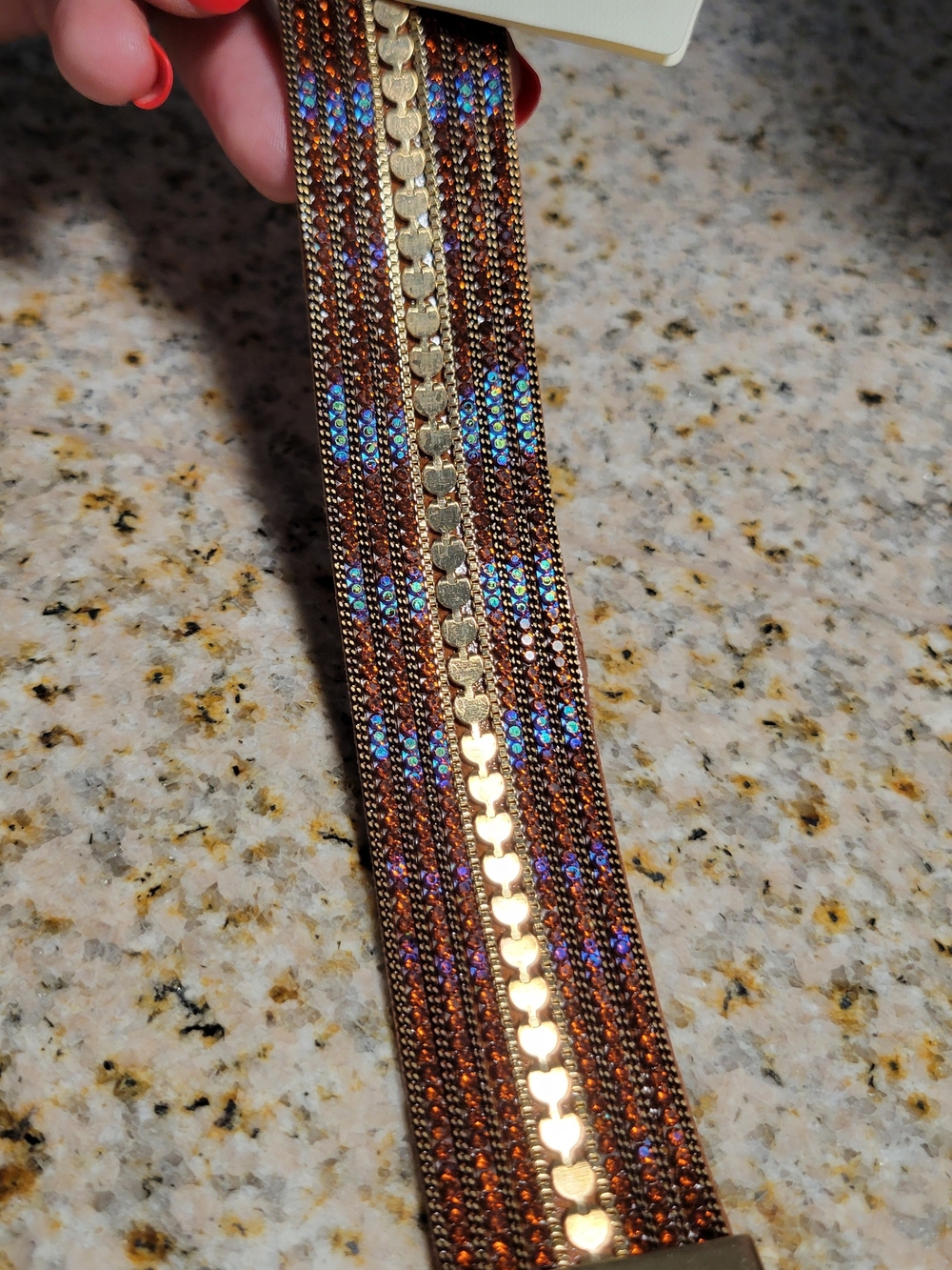 Faux Suede Glistening Gold Bracelet - Picture 5 of 5